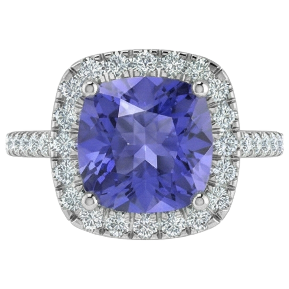 naturel cushion tanzanite 4.50carats bague angle de côté