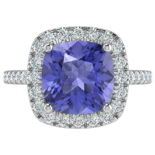 naturel cushion tanzanite 4.50carats bague angle de côté