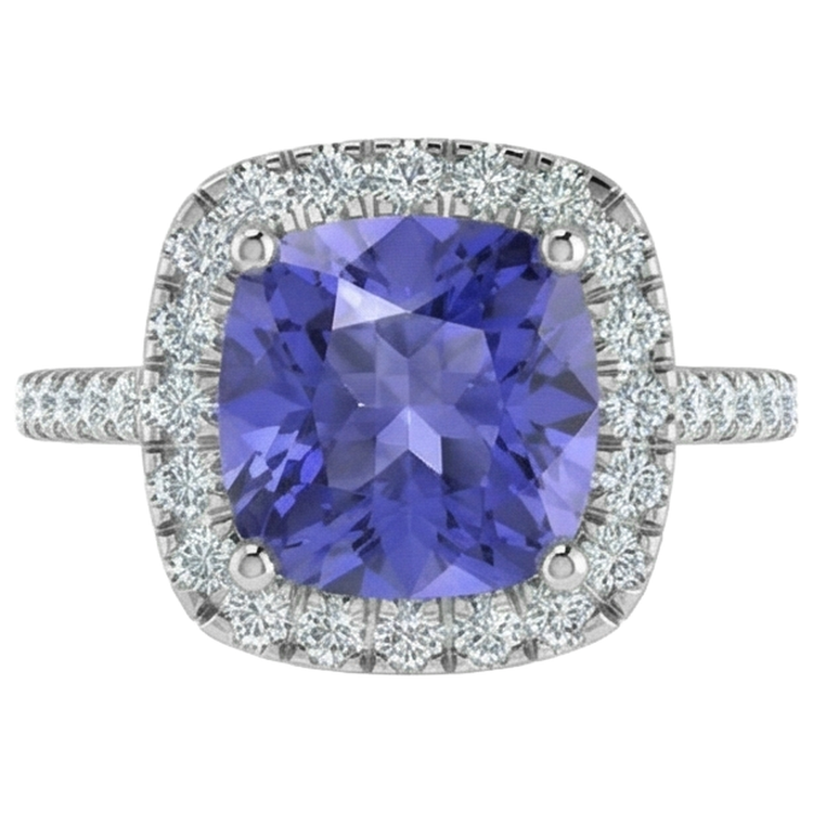naturel cushion tanzanite 4.50carats bague angle de côté