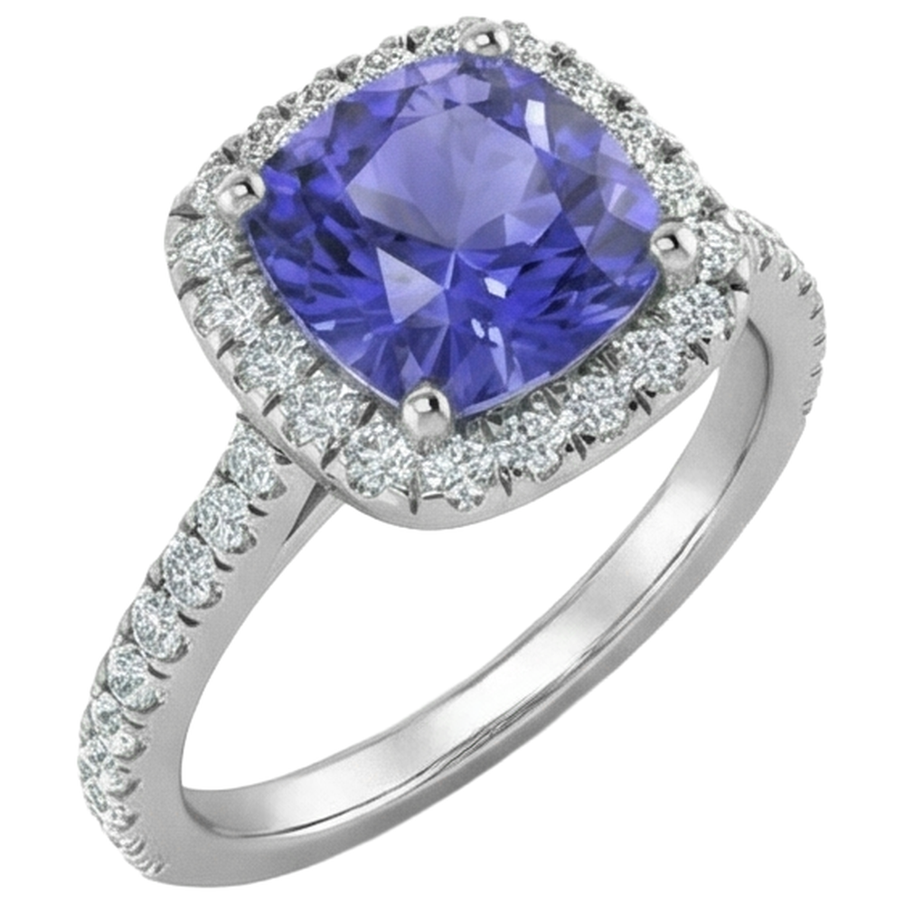 naturel cushion tanzanite 4.50carats bague vue de dessus