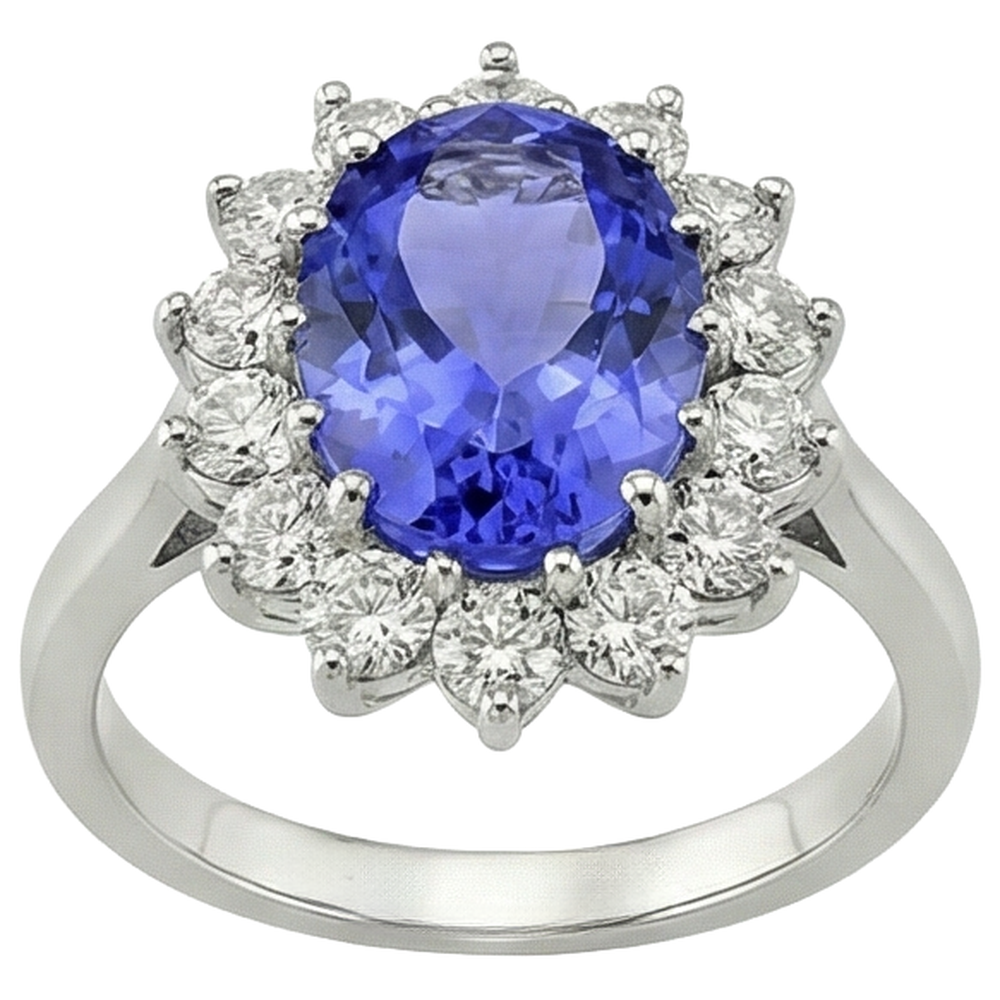 naturel oval tanzanite 5.80carats bague détail rapproché