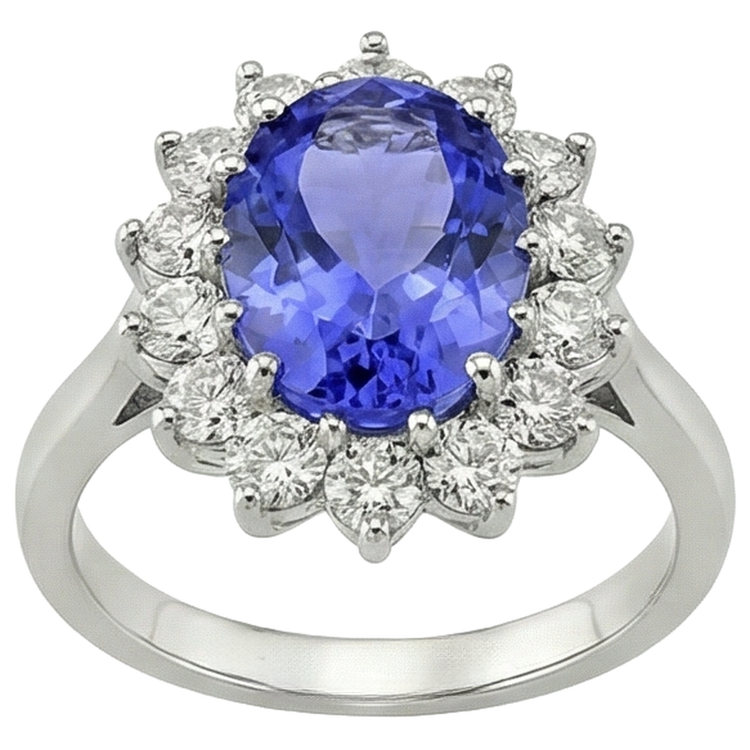 naturel oval tanzanite 5.80carats bague détail rapproché
