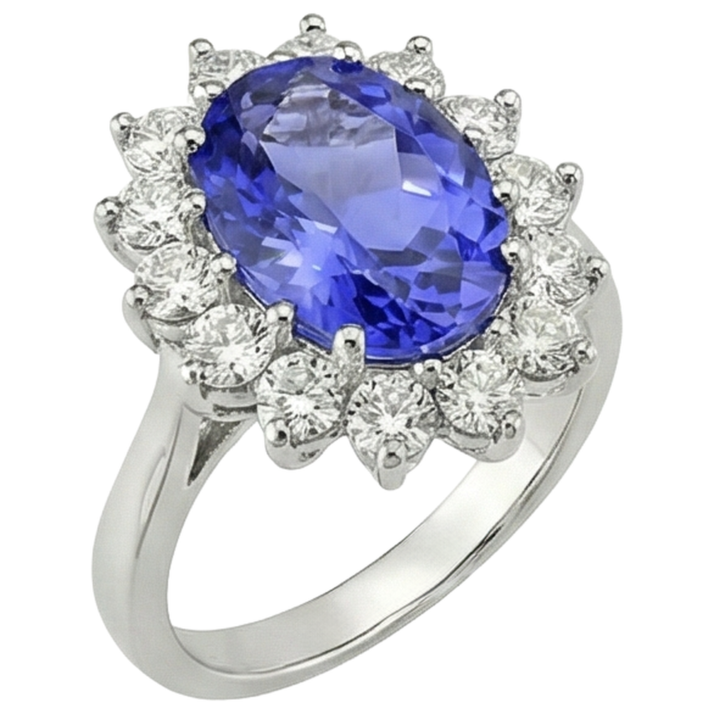 naturel oval tanzanite 5.80carats bague vue de dessus
