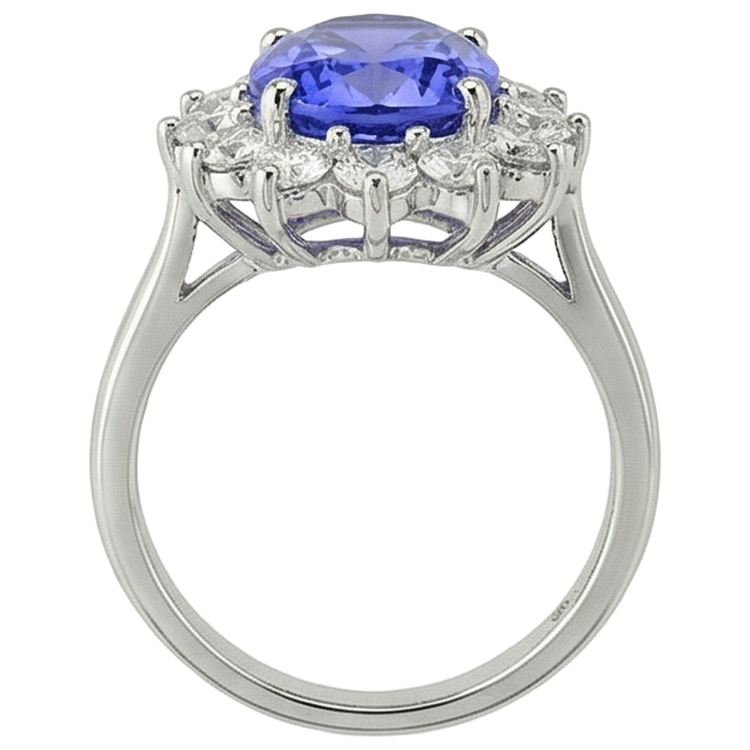naturel oval tanzanite 5.80carats bague avec accents diamants
