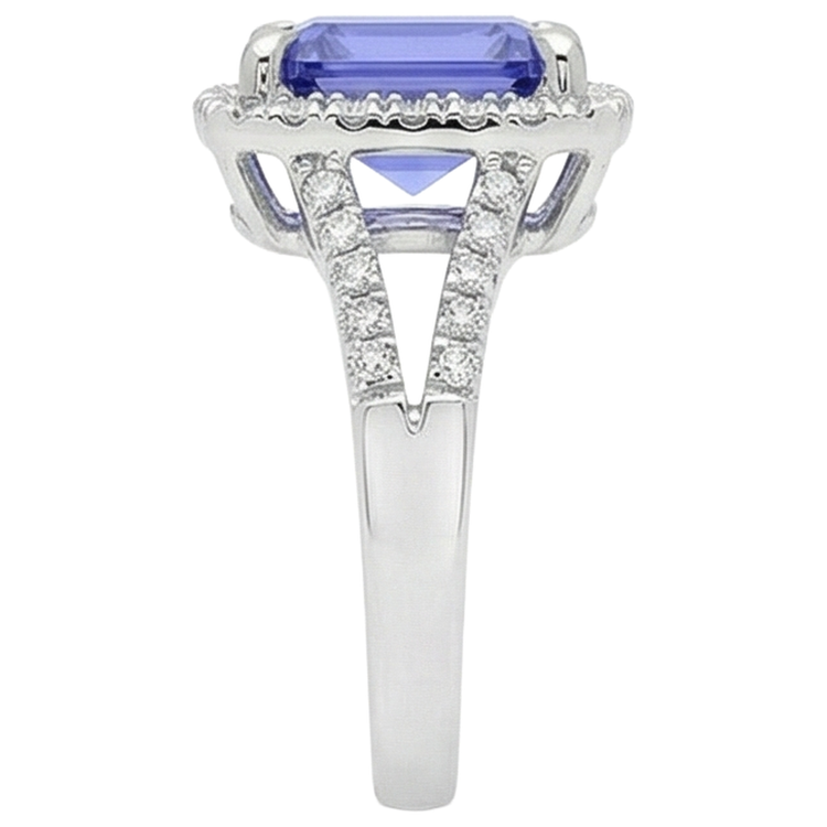 Bague Tanzanite Bleue 6.85 Ct Avec Diamants Or Blanc 14K