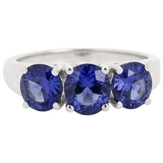 Bague Tanzanite Bleue 6 Carats Or Blanc 3 Pierres Pierres Précieuses Nouveau