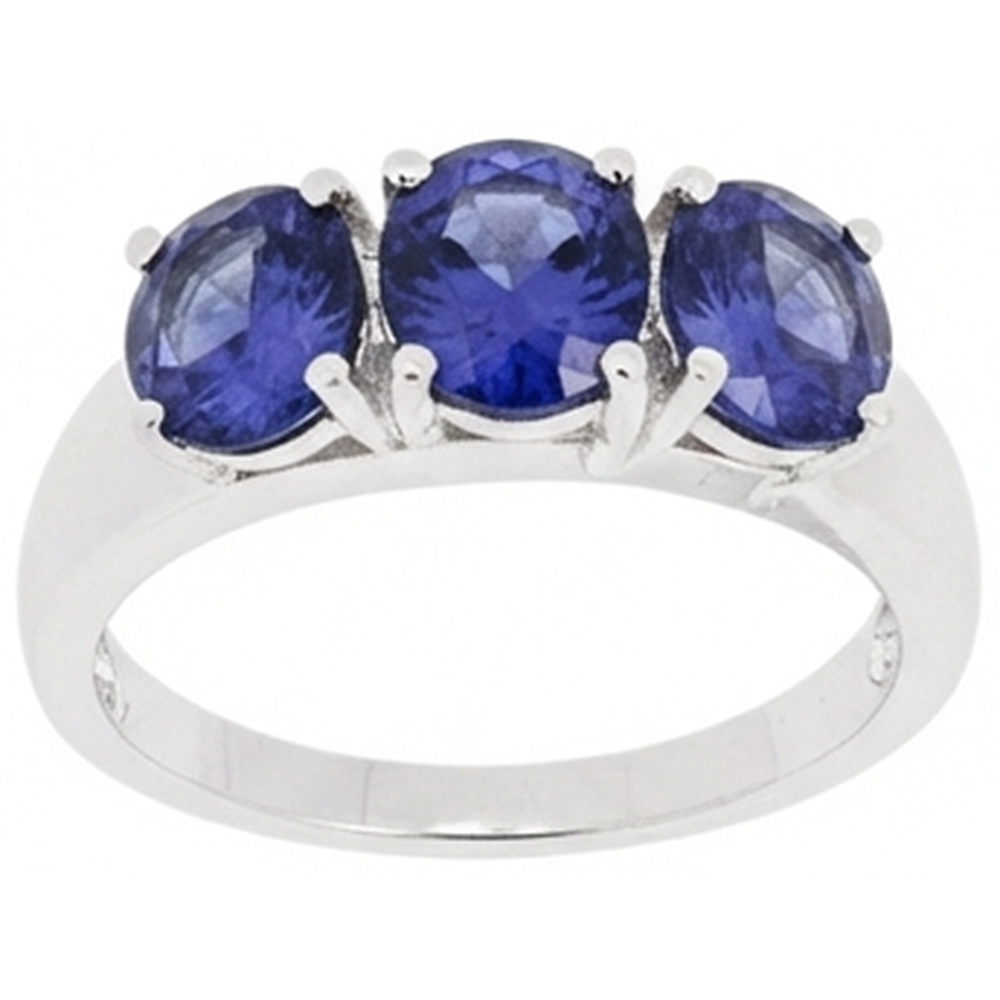 Bague Tanzanite Bleue 6 Carats Or Blanc 3 Pierres Pierres Précieuses Nouveau