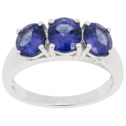 Bague Tanzanite Bleue 6 Carats Or Blanc 3 Pierres Précieuses Nouveau