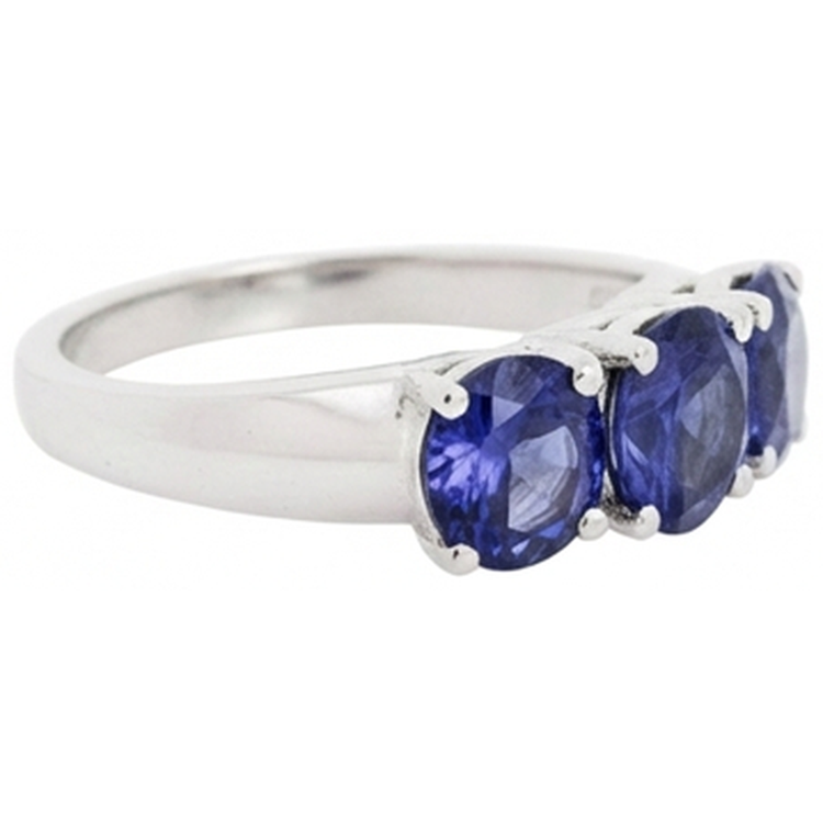 Bague Tanzanite Bleue 6 Carats Or Blanc 3 Pierres Pierres Précieuses Nouveau