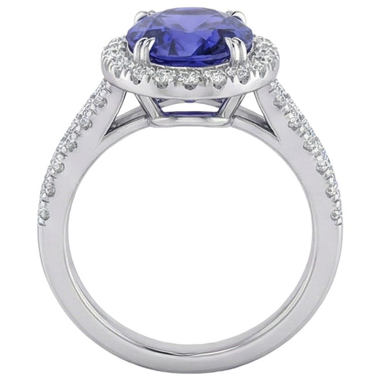 Bague Tanzanite Bleue Et Diamants 5.25 Ct Or Blanc 14K
