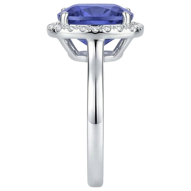 Bague Tanzanite Coussin 15.25 Ct Avec Diamants Or 14K