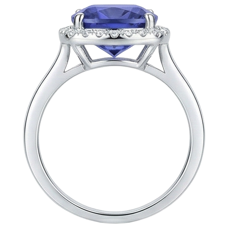 Bague Tanzanite Coussin 15.25 Ct Avec Diamants Or 14K