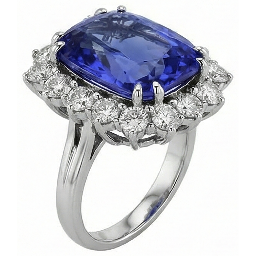 naturel cushion tanzanite 6.50carats bague détail rapproché