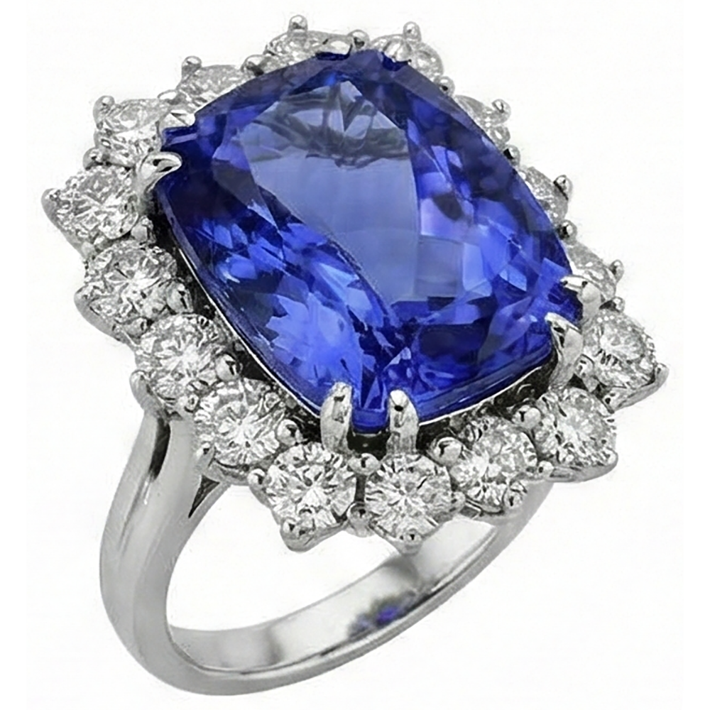 naturel cushion tanzanite 6.50carats bague vue de dessus