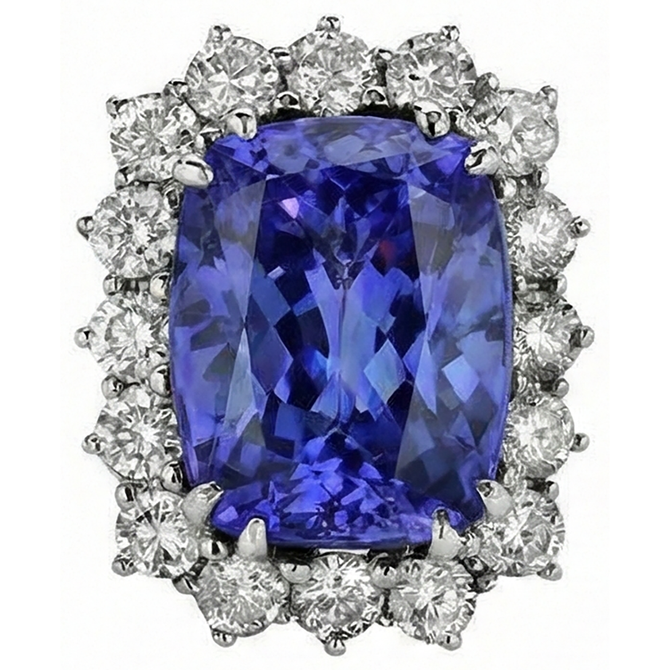 naturel cushion tanzanite 6.50carats bague vue de profil