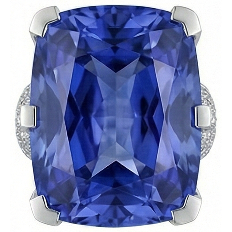 Bague Tanzanite Coussin & Diamants Naturels Extraits des Mines ( et non cultivés en laboratoire ) Ronds Or 8.50 Carat Neuf