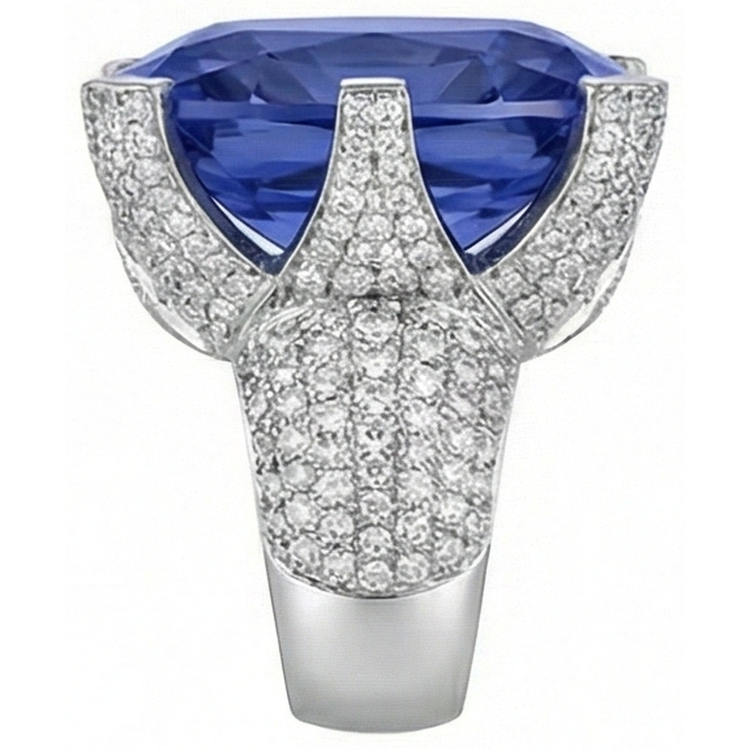 Bague Tanzanite Coussin & Diamants Naturels Extraits des Mines ( et non cultivés en laboratoire ) Ronds Or 8.50 Carat Neuf