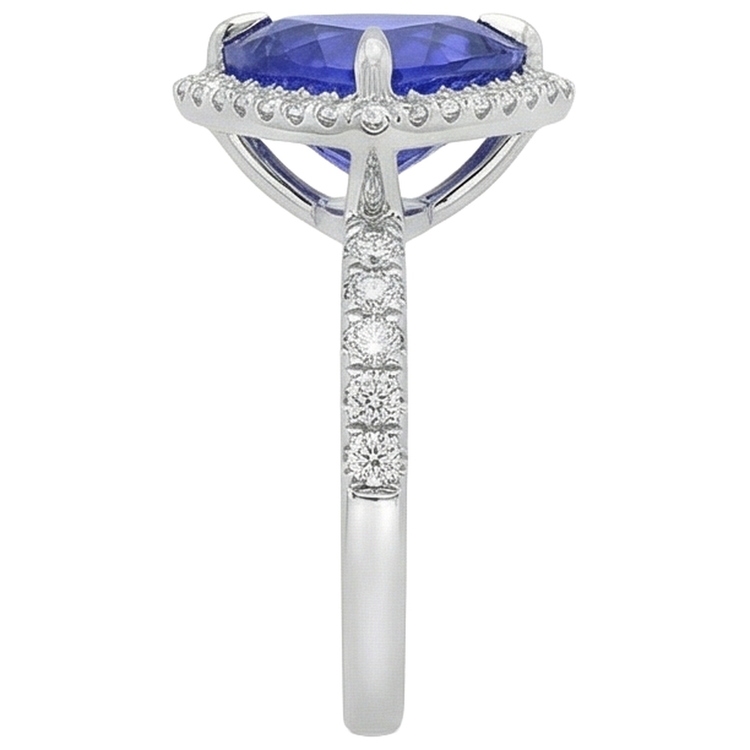 Bague Tanzanite De Forme Trillion 9 Carats Avec Diamants Ronds Or Blanc
