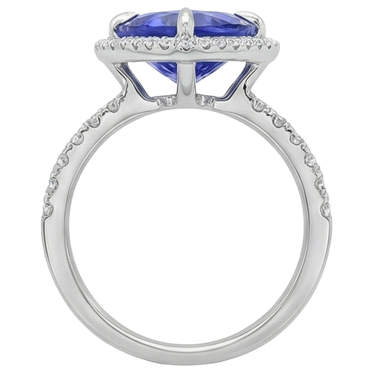Bague Tanzanite De Forme Trillion 9 Carats Avec Diamants Ronds Or Blanc