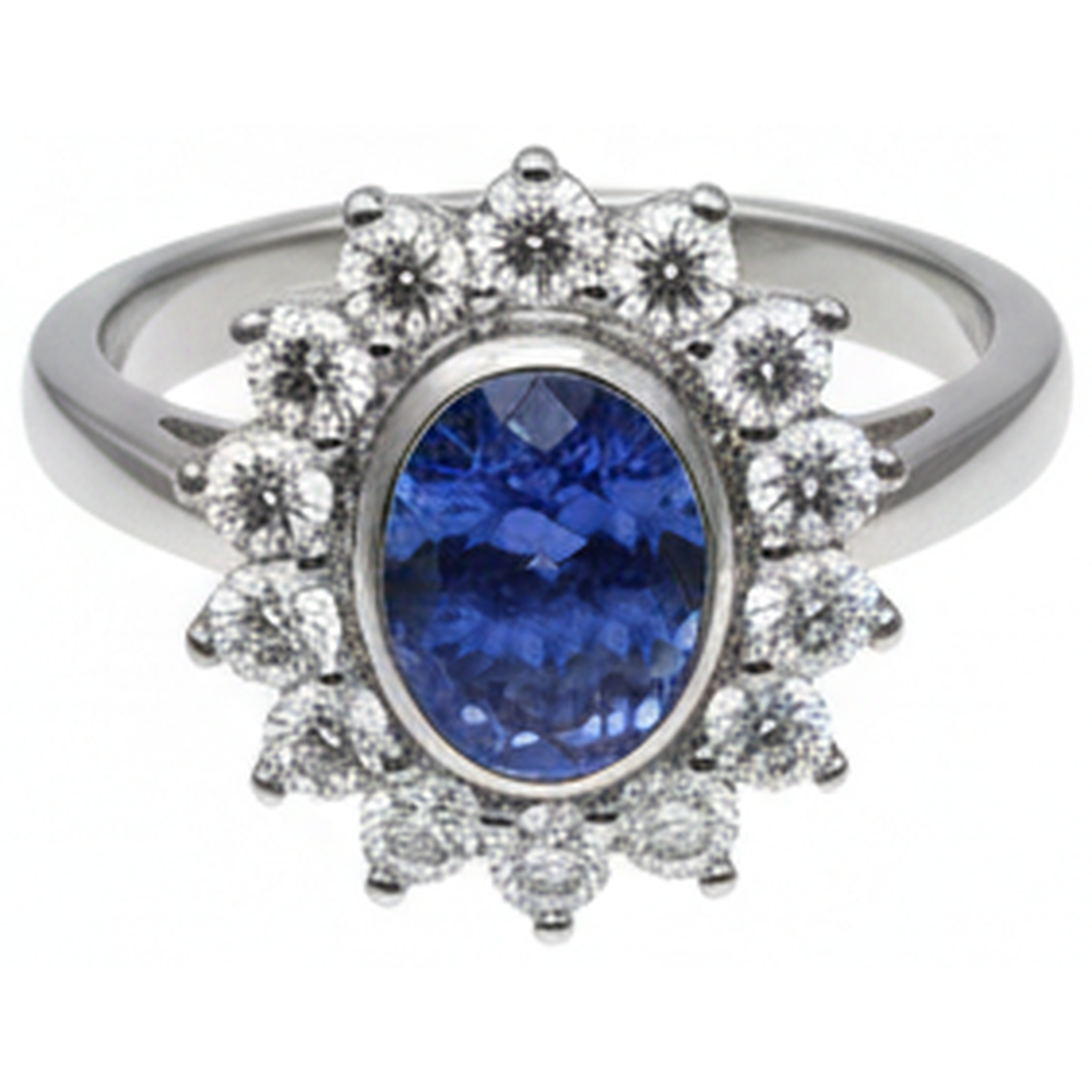 naturel oval tanzanite 3.30carats bague angle de côté