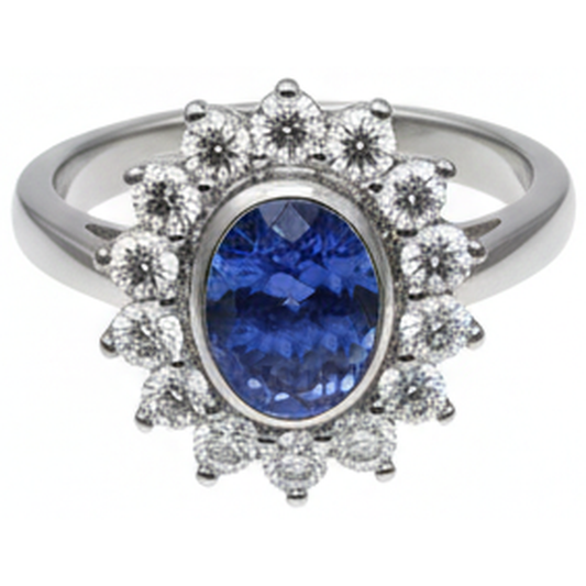 naturel oval tanzanite 3.30carats bague angle de côté