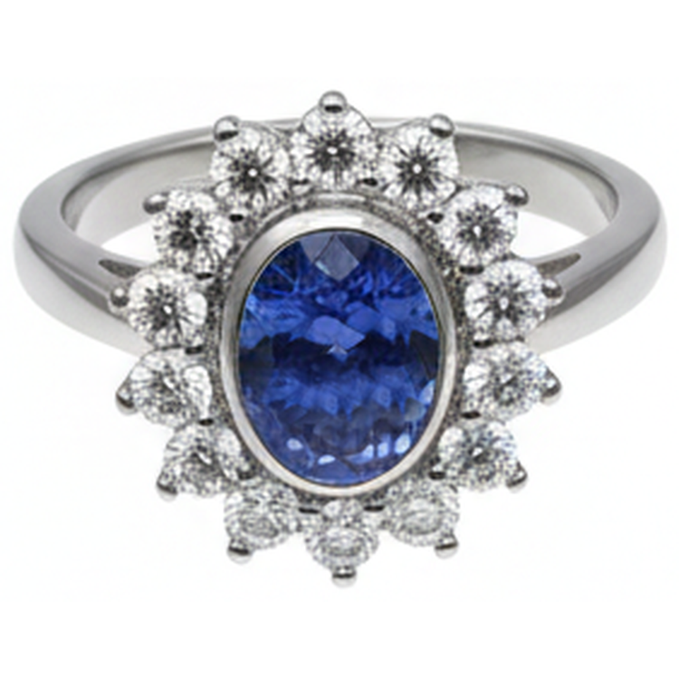naturel oval tanzanite 3.30carats bague vue de dessus