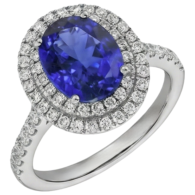 naturel oval tanzanite 7.25carats bague vue de dessus