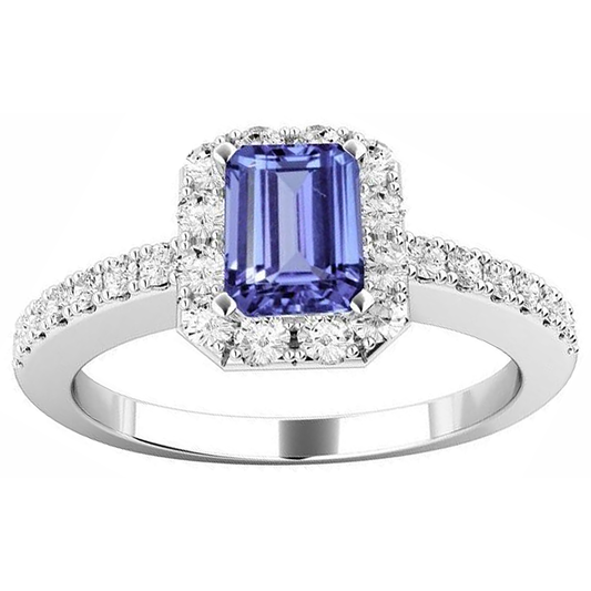 Bague Tanzanite Et Diamants Naturels Extraits des Mines ( et non cultivés en laboratoire ) 11.75 Ct Nouvel Or Blanc 14K