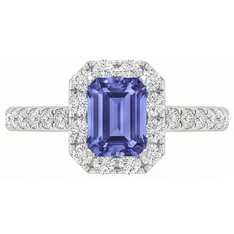 Bague Tanzanite Et Diamants Naturels Extraits des Mines ( et non cultivés en laboratoire ) 11.75 Ct Nouvel Or Blanc 14K