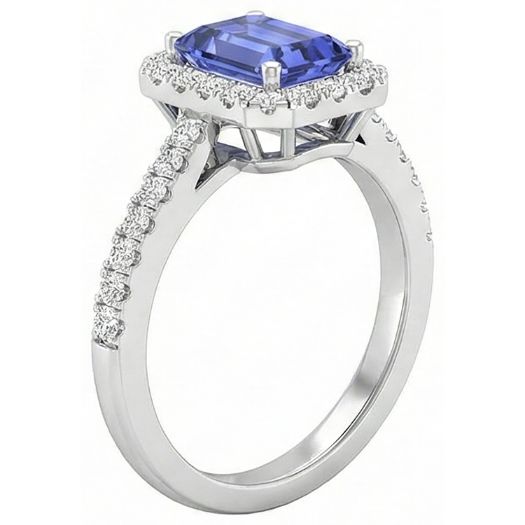 Bague Tanzanite Et Diamants Naturels Extraits des Mines ( et non cultivés en laboratoire ) 11.75 Ct Nouvel Or Blanc 14K