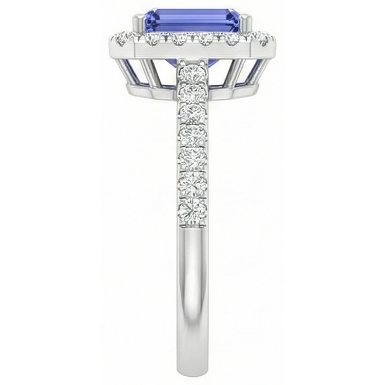 Bague Tanzanite Et Diamants Naturels Extraits des Mines ( et non cultivés en laboratoire ) 11.75 Ct Nouvel Or Blanc 14K