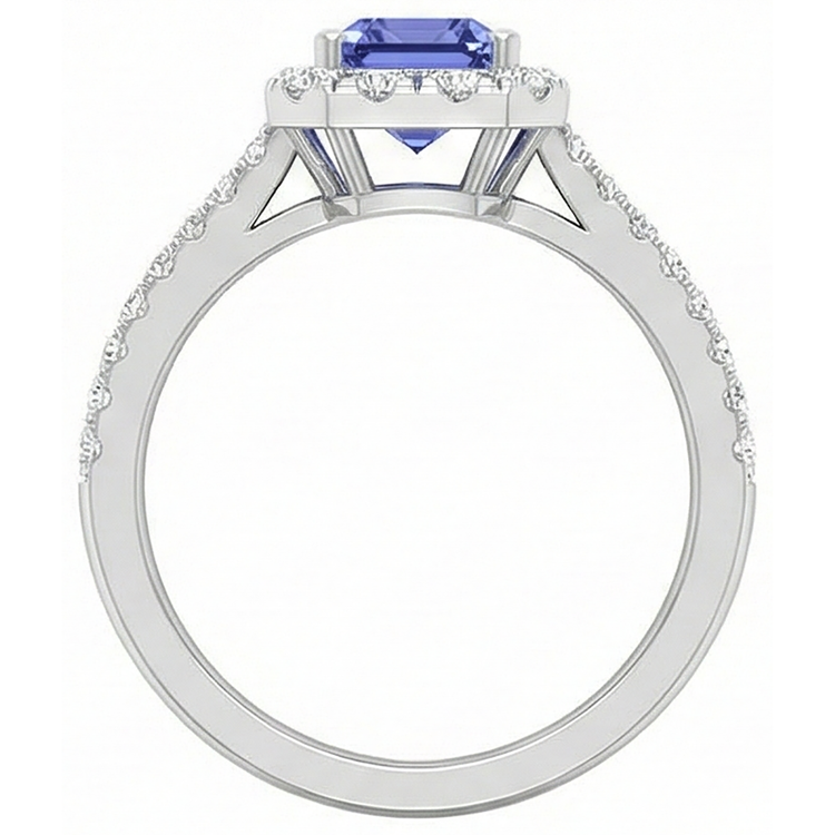 Bague Tanzanite Et Diamants Naturels Extraits des Mines ( et non cultivés en laboratoire ) 11.75 Ct Nouvel Or Blanc 14K