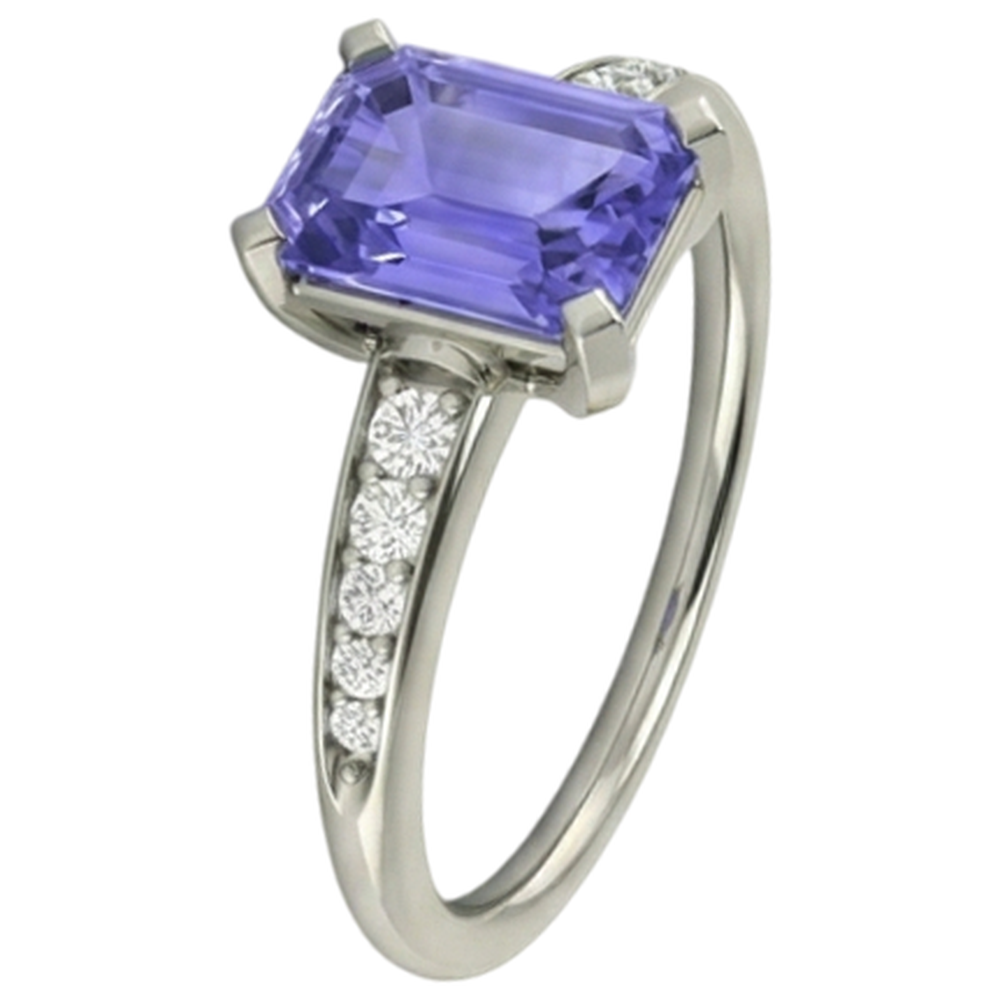 naturel round tanzanite 3.85carats bague angle de côté