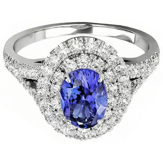 Bague Tanzanite Et Diamants Naturels Extraits des Mines ( et non cultivés en laboratoire ) 6.75 Carats Or Blanc 14K