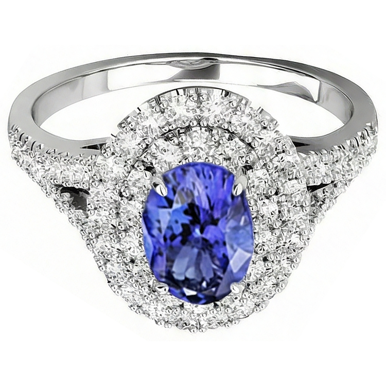 Bague Tanzanite Et Diamants Naturels Extraits des Mines ( et non cultivés en laboratoire ) 6.75 Carats Or Blanc 14K