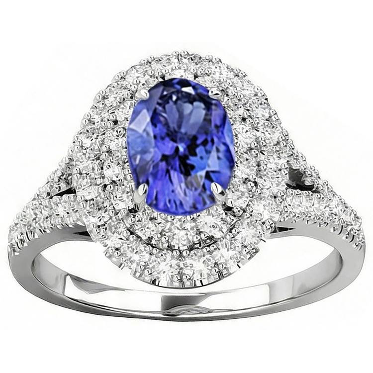 Bague Tanzanite Et Diamants Naturels Extraits des Mines ( et non cultivés en laboratoire ) 6.75 Carats Or Blanc 14K