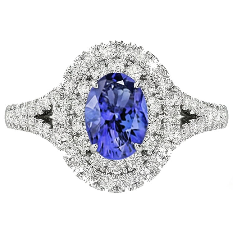 Bague Tanzanite Et Diamants Naturels Extraits des Mines ( et non cultivés en laboratoire ) 6.75 Carats Or Blanc 14K