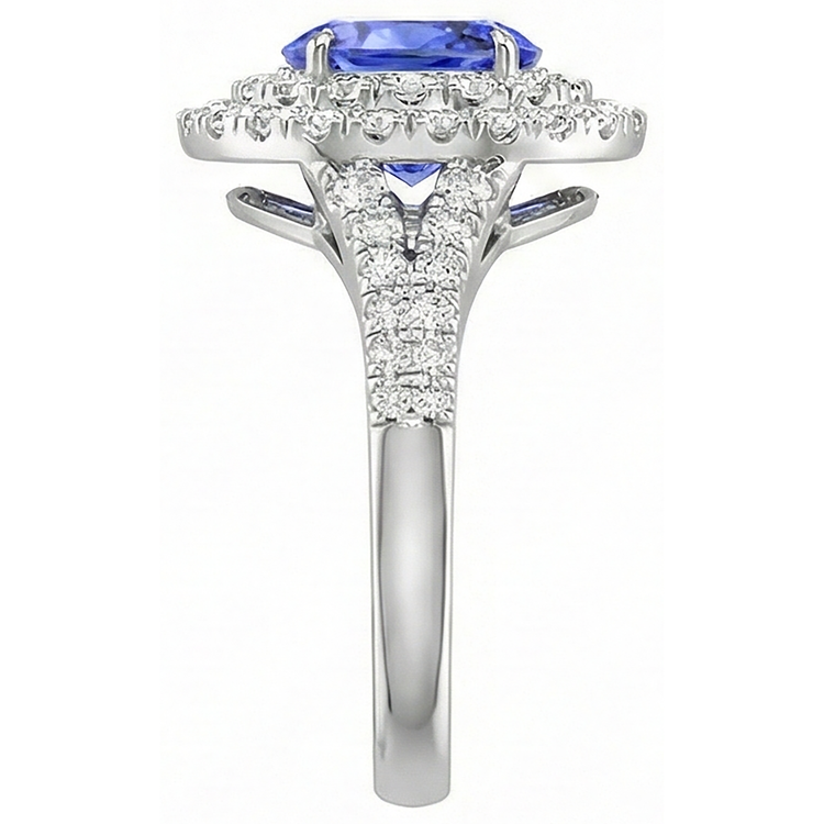 Bague Tanzanite Et Diamants Naturels Extraits des Mines ( et non cultivés en laboratoire ) 6.75 Carats Or Blanc 14K