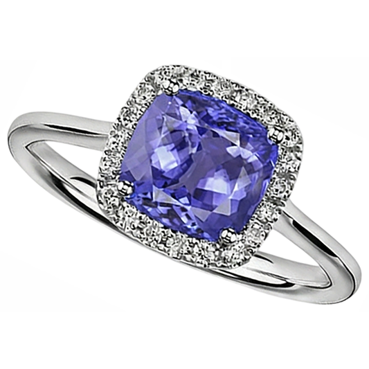 naturel cushion tanzanite 7.75carats bague angle de côté