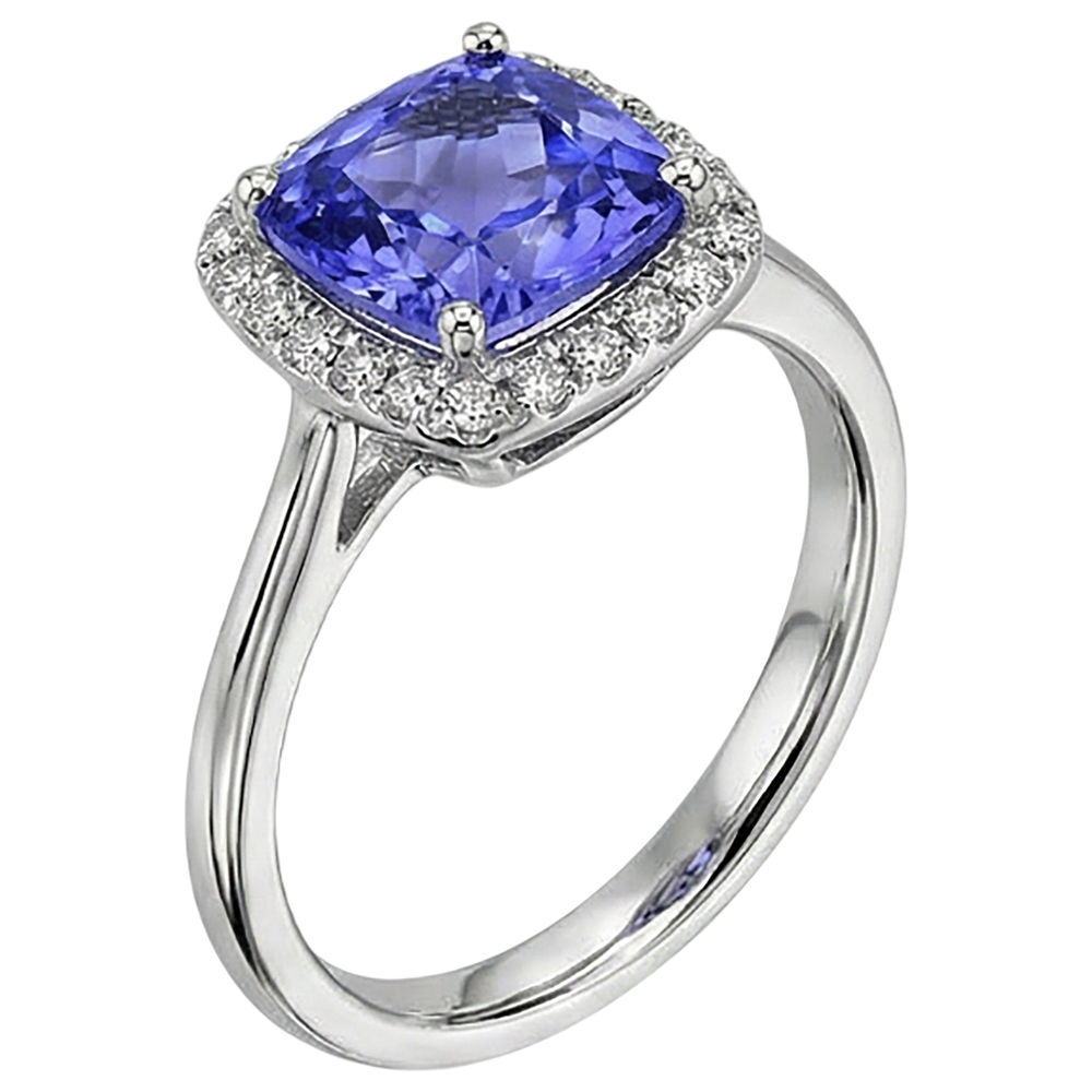 naturel cushion tanzanite 7.75carats bague détail rapproché