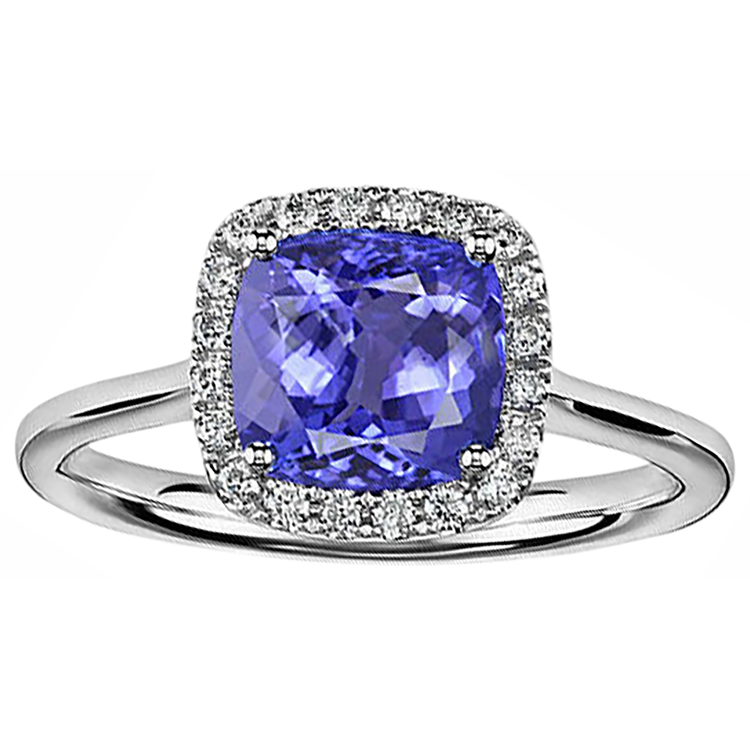 naturel cushion tanzanite 7.75carats bague vue de dessus