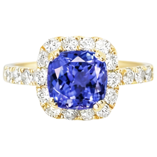 Bague Tanzanite Et Diamants 9.00 Ct Or Jaune 14K