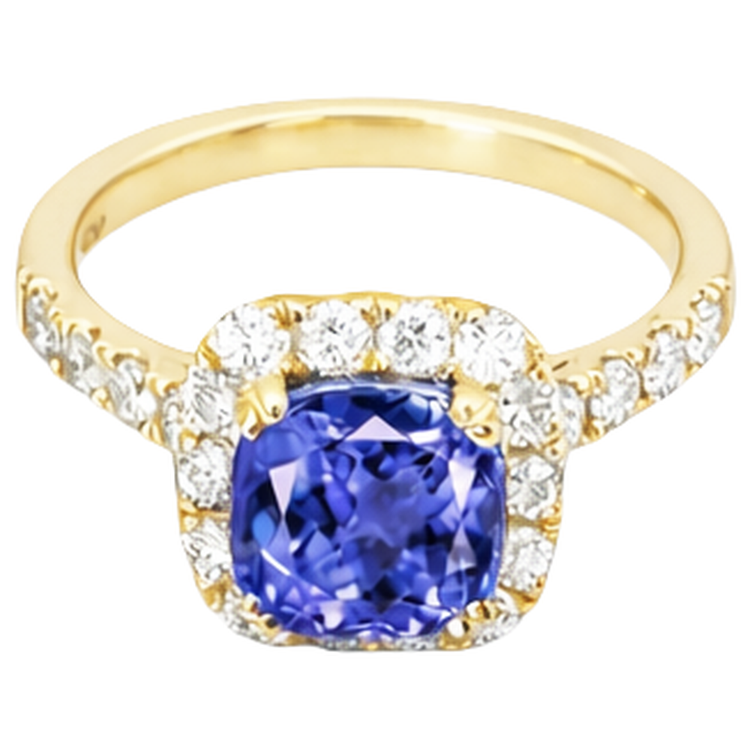 Bague Tanzanite Et Diamants 9.00 Ct Or Jaune 14K