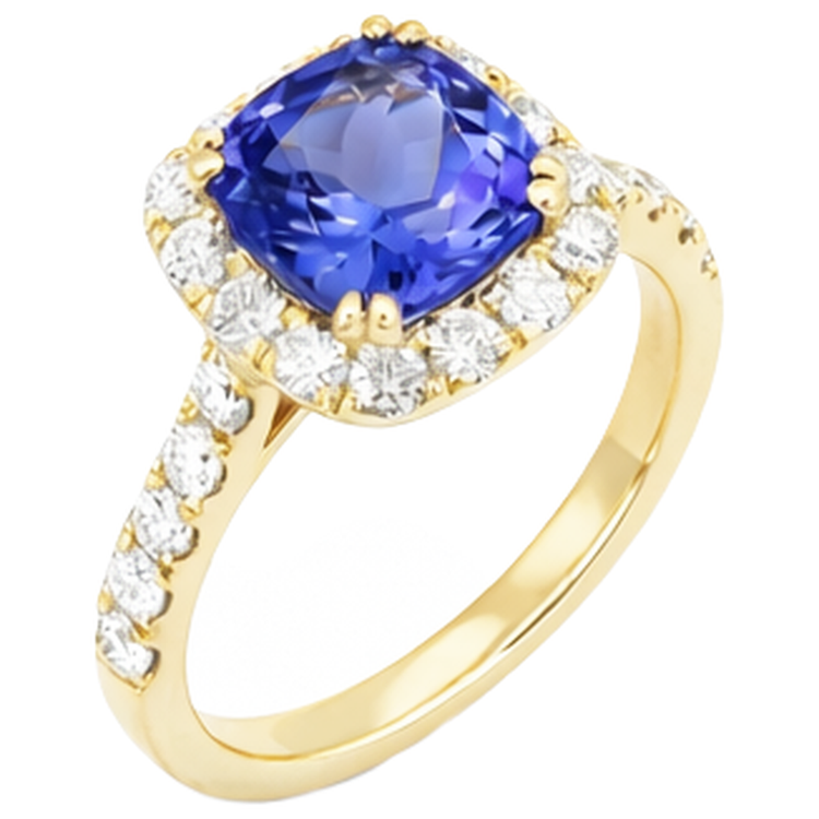 Bague Tanzanite Et Diamants 9.00 Ct Or Jaune 14K