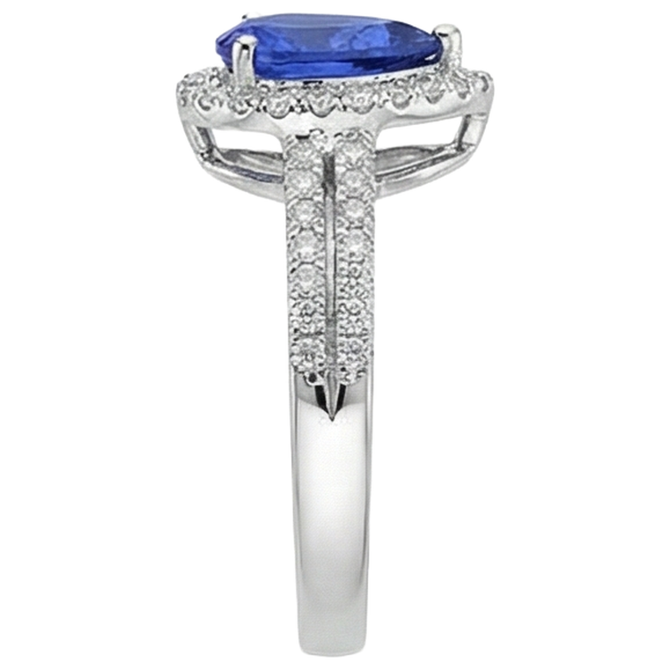 Bague Tanzanite Forme Poire Bleue Et Diamants Naturels Extraits des Mines ( et non cultivés en laboratoire ) Ronds 4.75 Ct Or 14K