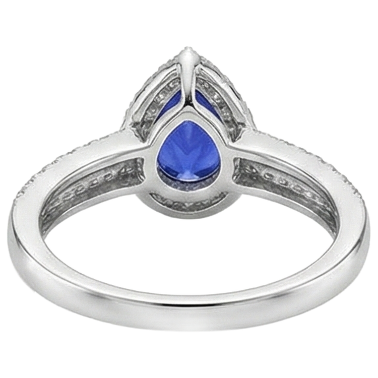Bague Tanzanite Forme Poire Bleue Et Diamants Naturels Extraits des Mines ( et non cultivés en laboratoire ) Ronds 4.75 Ct Or 14K