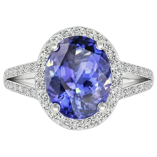 Bague Tanzanite Halo 6 Ct Avec Diamants Or Blanc 14K