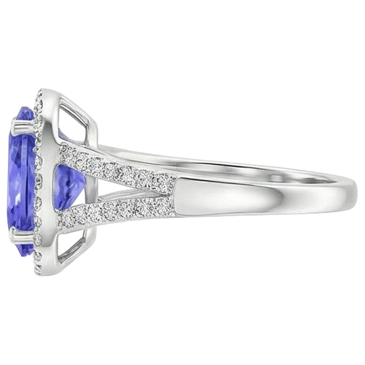 Bague Tanzanite Halo 6 Ct Avec Diamants Or Blanc 14K
