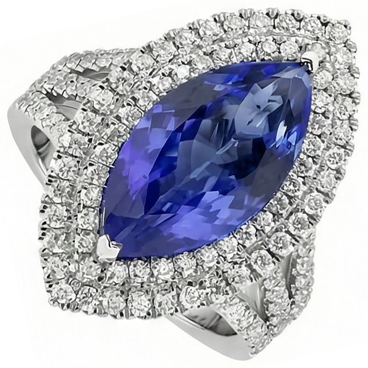 Bague Tanzanite Marquise Bleue Avec Accent Diamant Naturels Extraits des Mines ( et non cultivés en laboratoire ) 5.50 Carat WG 14K