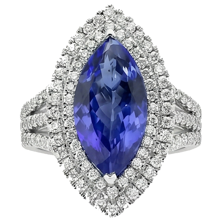 Bague Tanzanite Marquise Bleue Avec Accent Diamant Naturels Extraits des Mines ( et non cultivés en laboratoire ) 5.50 Carat WG 14K